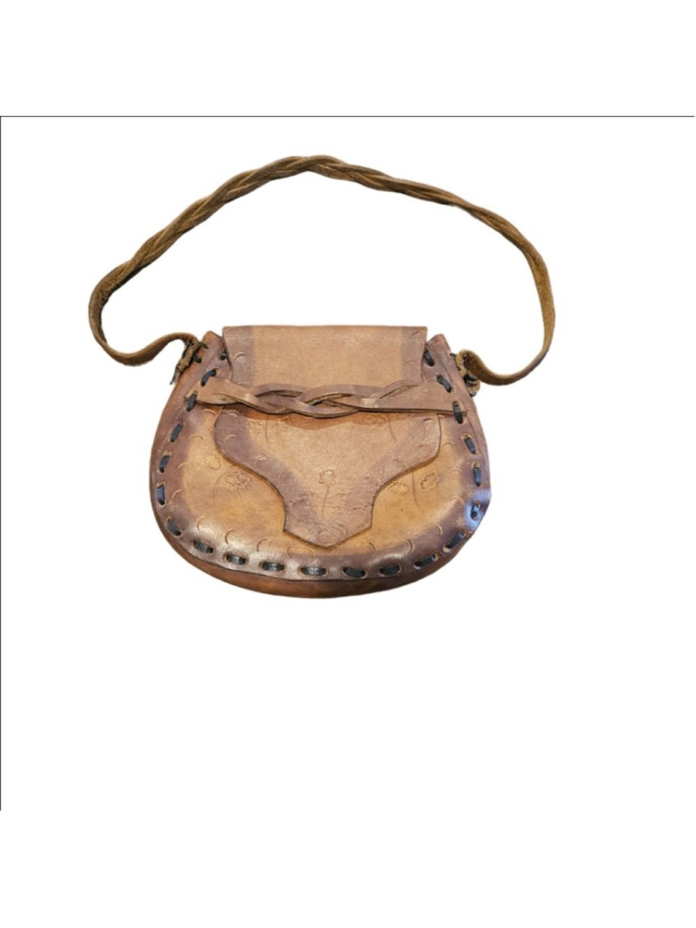 Women's Unbranded Vintage 60s 70s Tooled Brown Leather Boho Hippie Shoulder Bag